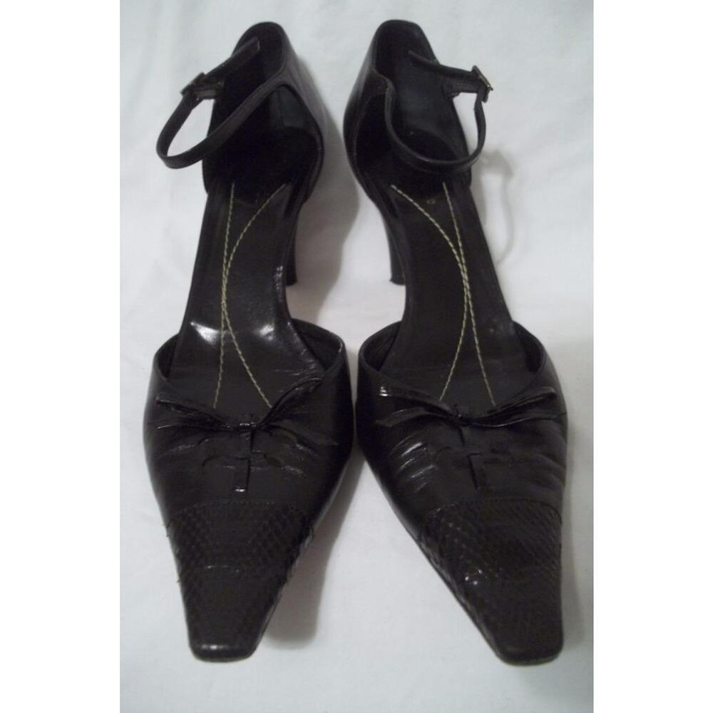 Kate Spade Black Leather Snake Skin Bow & Snip Toe Shoes 10 B - Picture 3 of 10